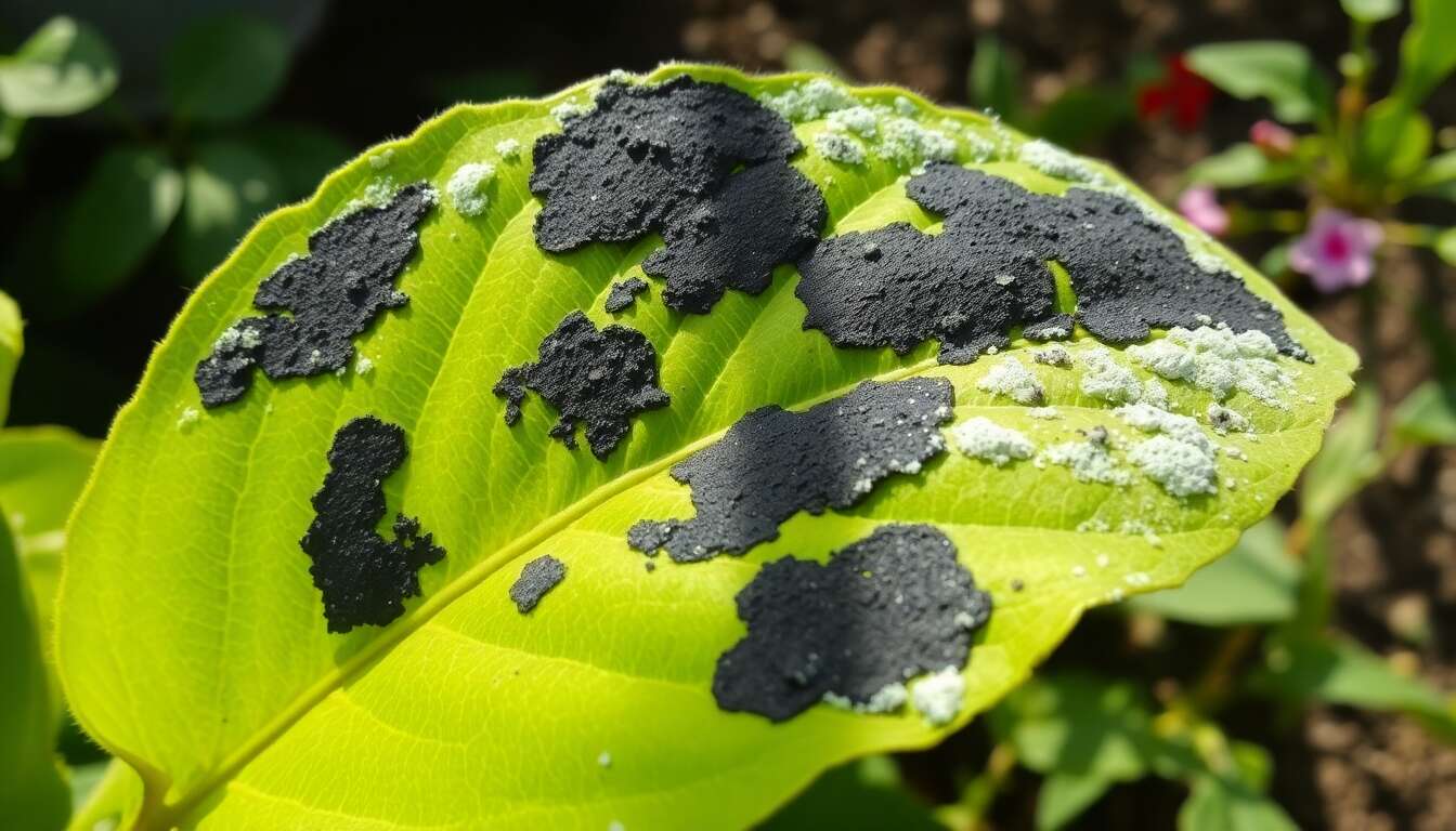 Symptômes de la fumagine sur les plantes