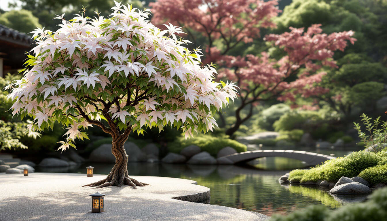 Acer palmatum Ukigumo : érable du Japon tricolore